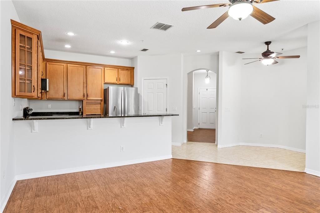 View from the large family room and the space on the right is the breakfast nook.