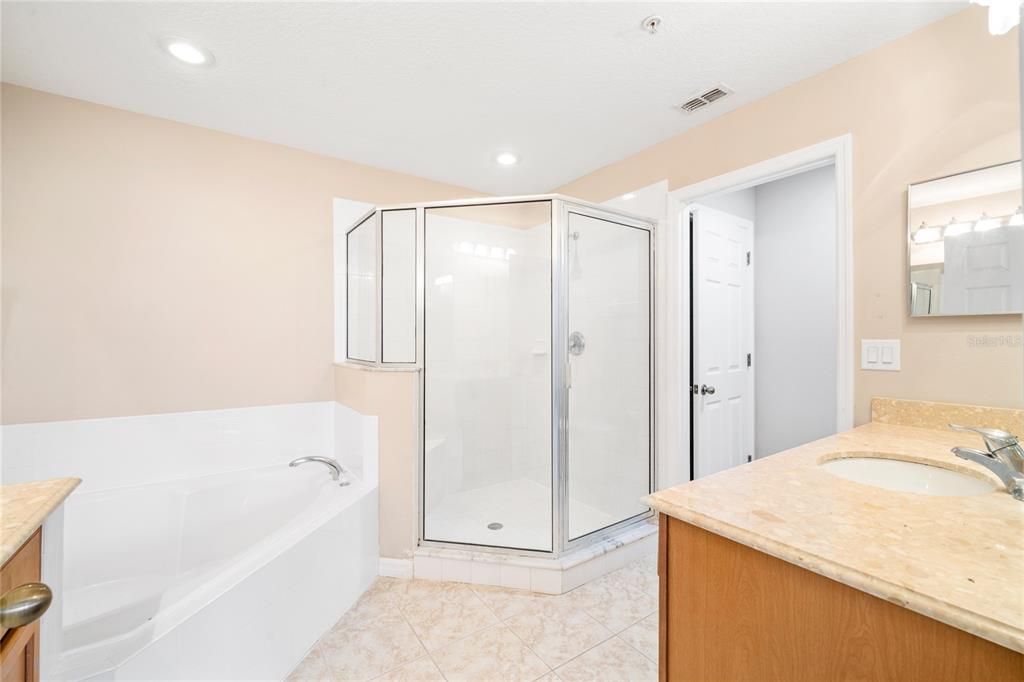 A full linen closet in the commode area.