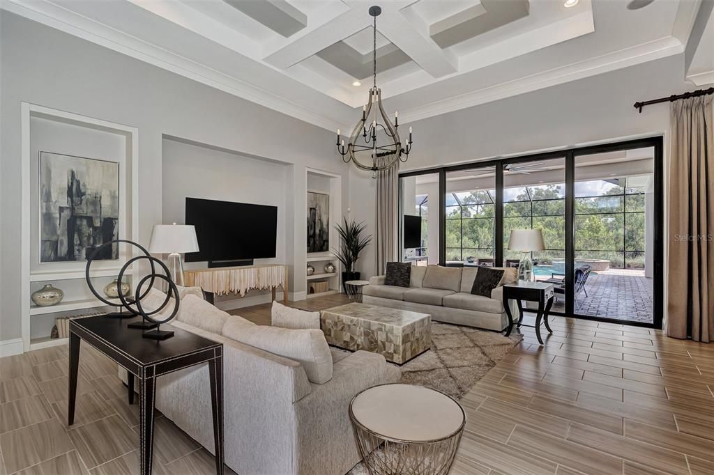 great room with coffered cielings