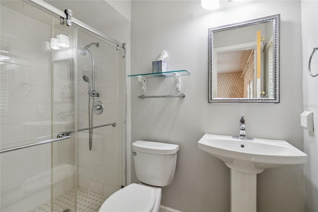 Master Bath includes a very nice size shower, with pedestal Sink