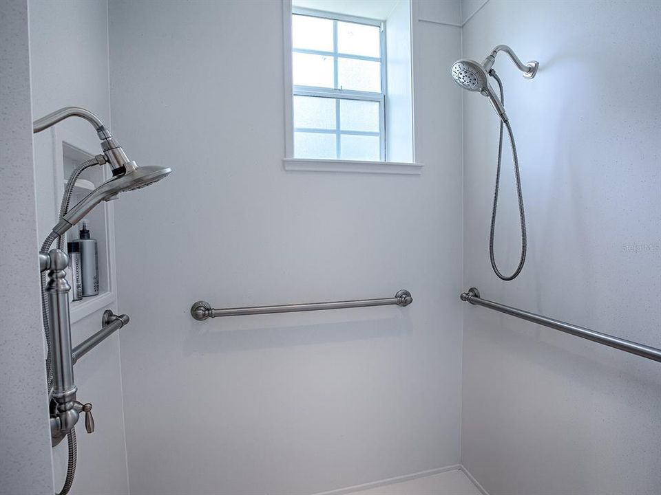 NEW WALK-IN SHOWER WITH DOUBLE SHOWERHEADS.