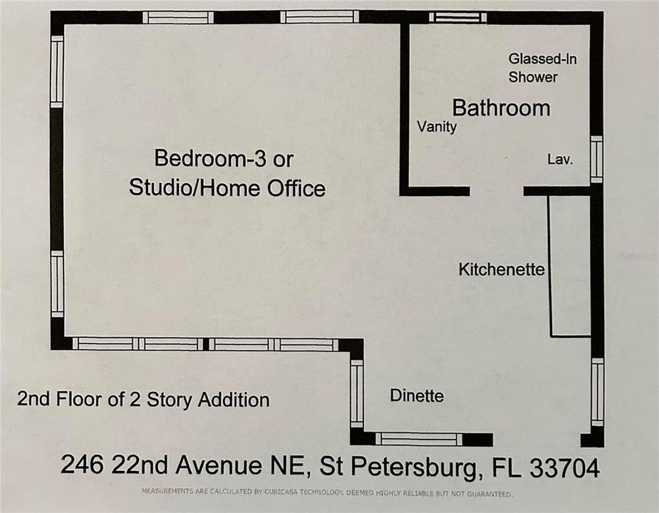 2 story living space (above the Snroom at rear of home). Plan was generated via an app. CubiCasa Tech, and is provided soley for buyer's convenience. (This is not generated by an architect/engineer).