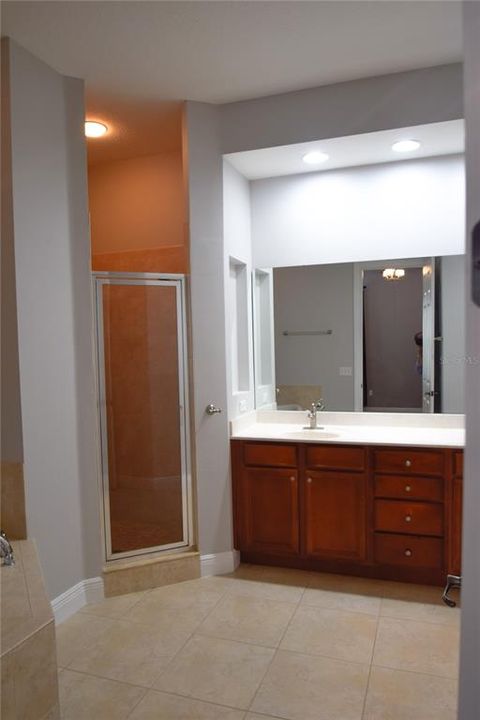 Spacious Primary Bedroom Bath With Double Sinks and a Walk-In Shower