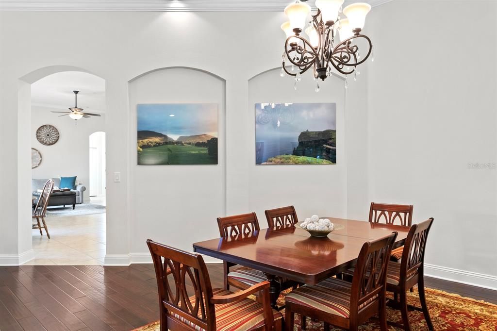 Formal dining room leads into the kitchen