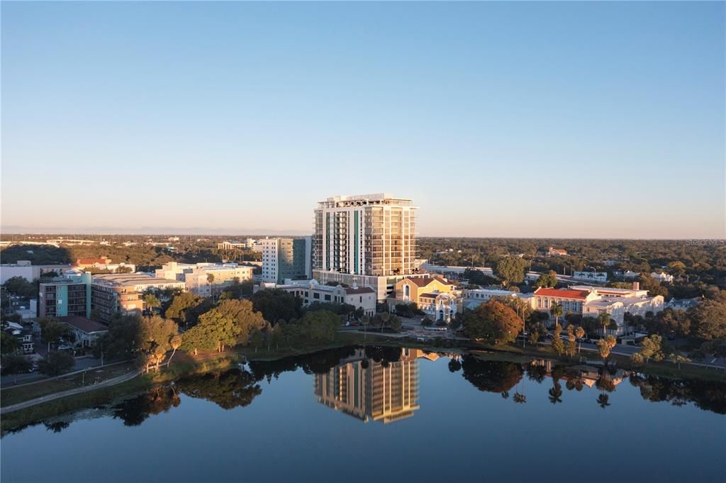 Stunning views of Mirror Lake, the downtown skyline and the Bay