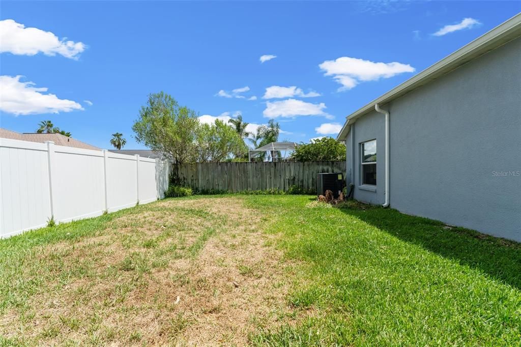 Private fenced backyard