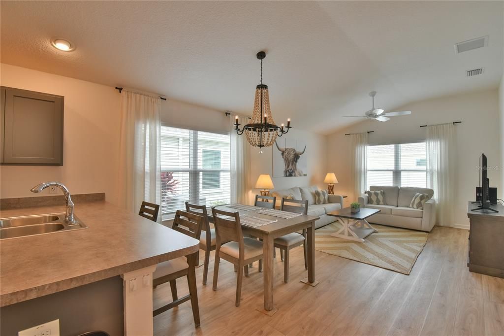 Dining area and room for bar stools as well