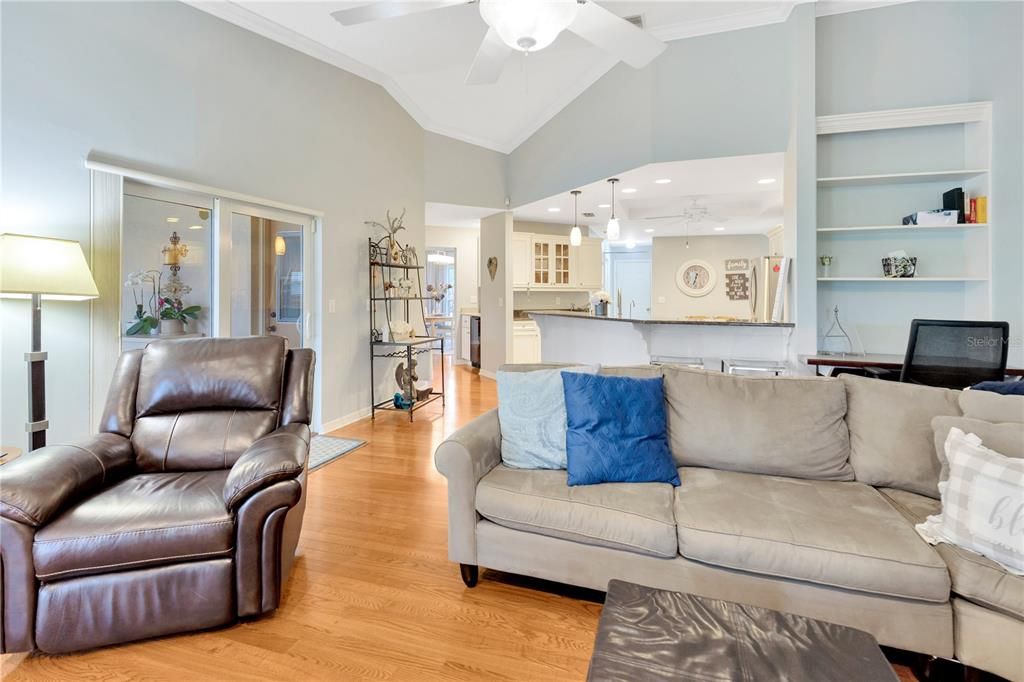 view of the family room glancing toward the sliding glass doors!