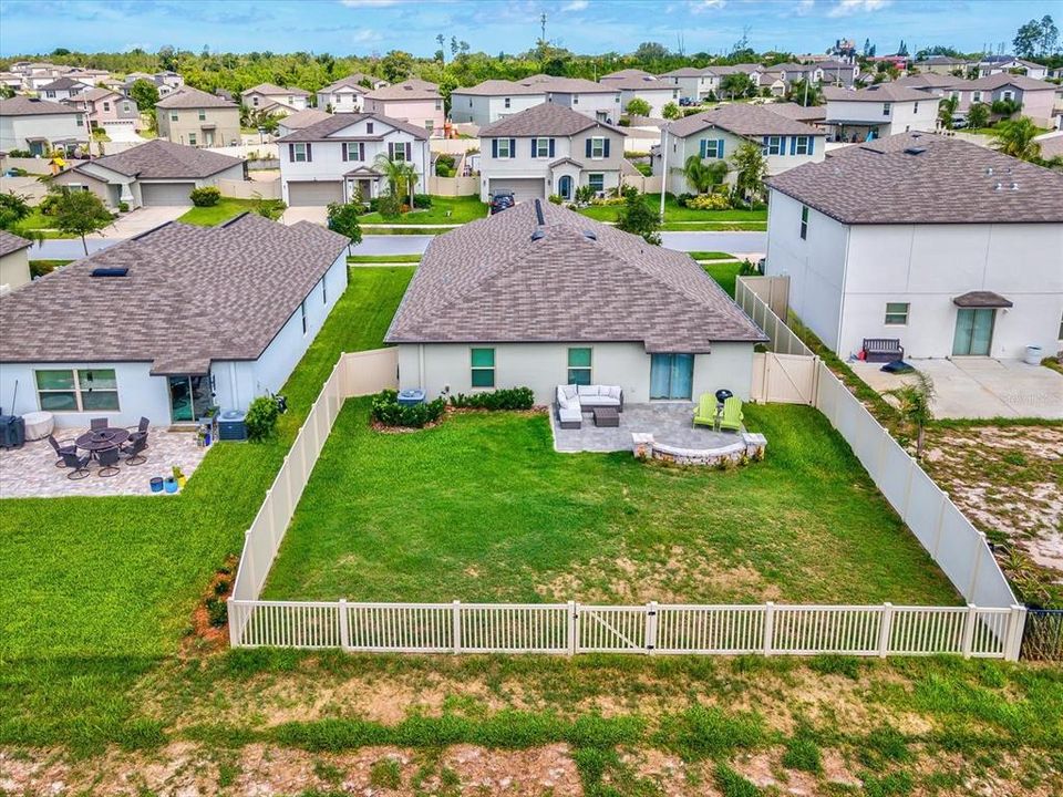 Aerial view of the fully fenced yard ready for bbq's and family time