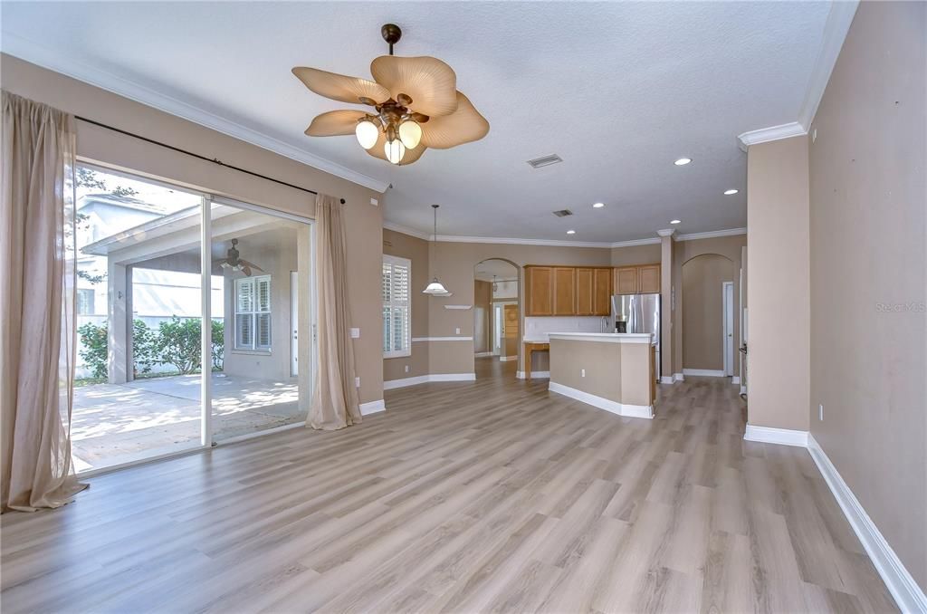 The generously sized family room flows seamlessly from the kitchen!