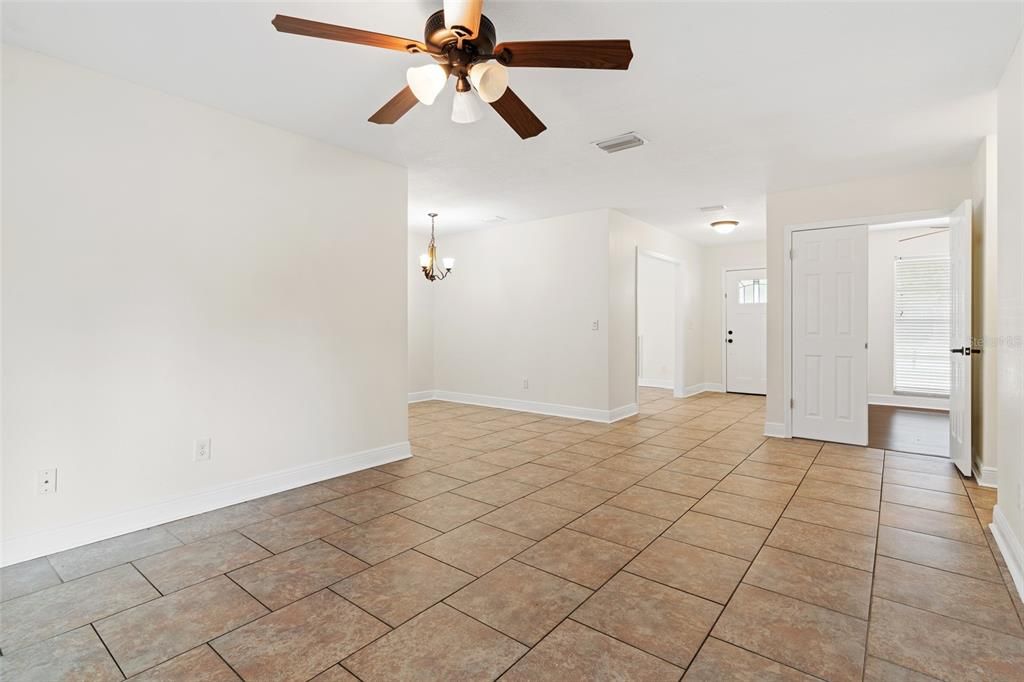 View of dining area, and entrance to family room from living room