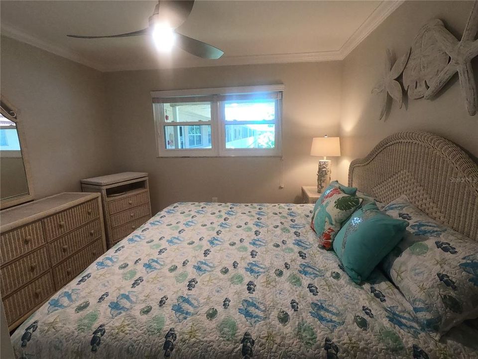 Guest bedroom overlooks courtyard