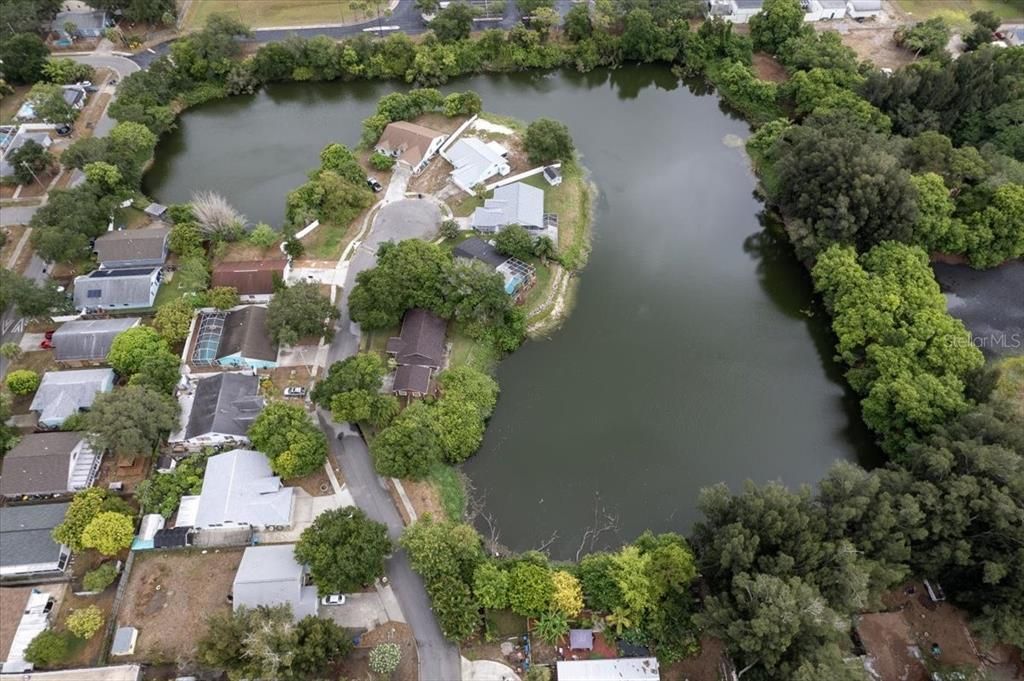 Road ends on a culdesac with lake