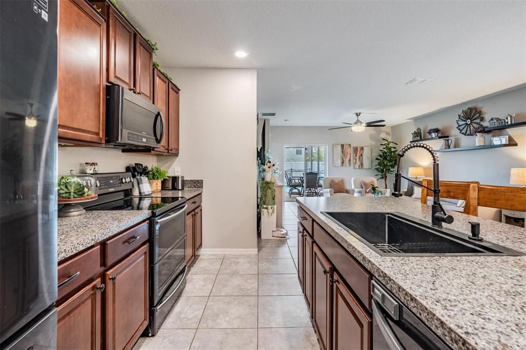 kitchen with living room view