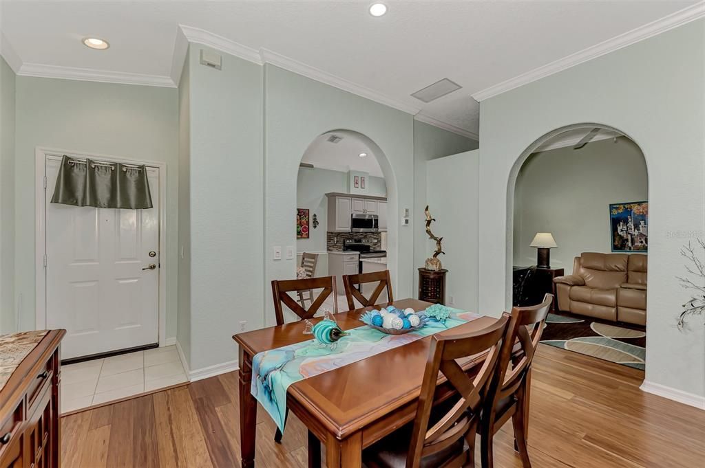 dining room looking into den and kitchen