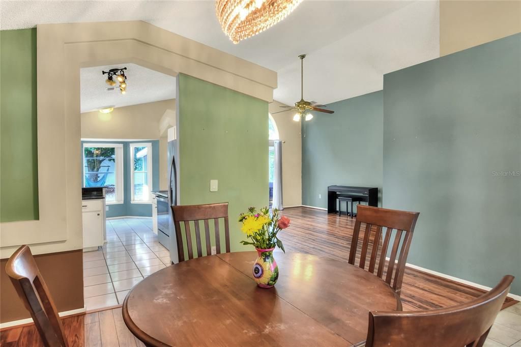 Dining Room with a view into the Kitchen and Family Room