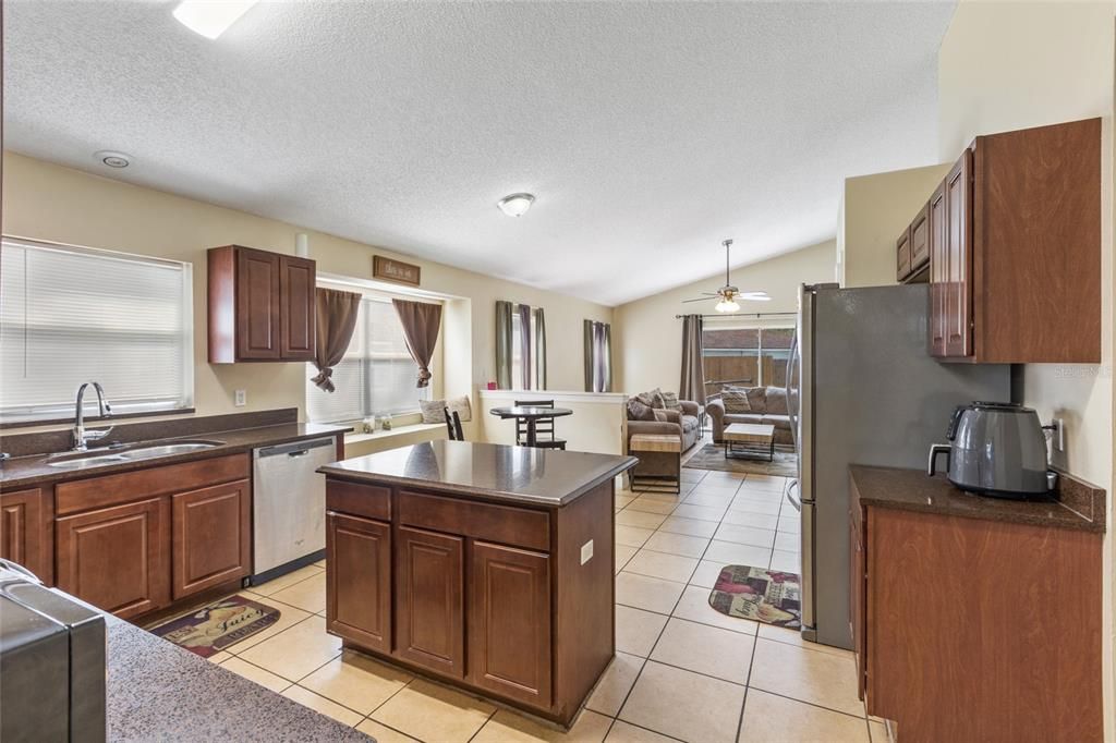 Kitchen overlooks Main Living Room