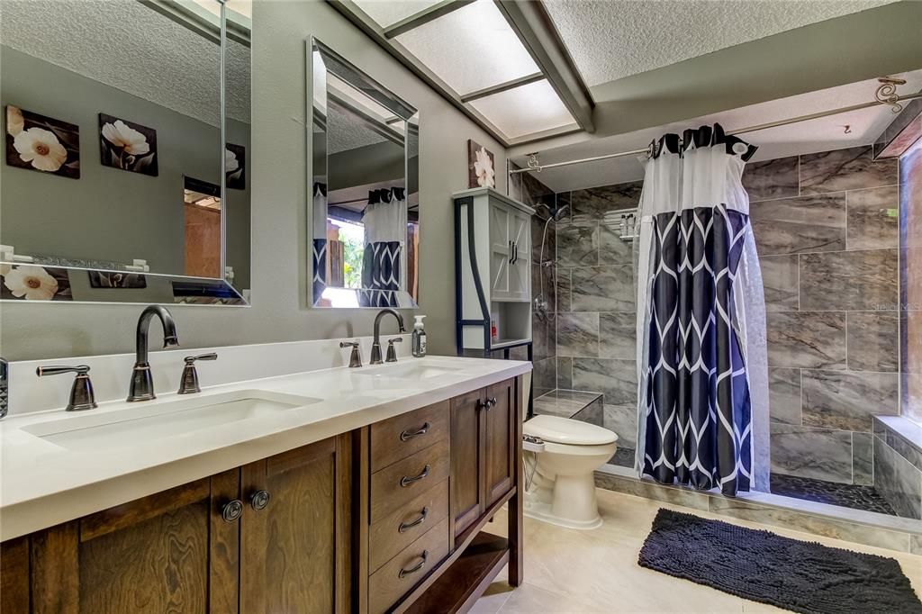 Dual Sink Vanity.. Custom for this Space.. Bidet for Toilet.. Very High End Bathroom!