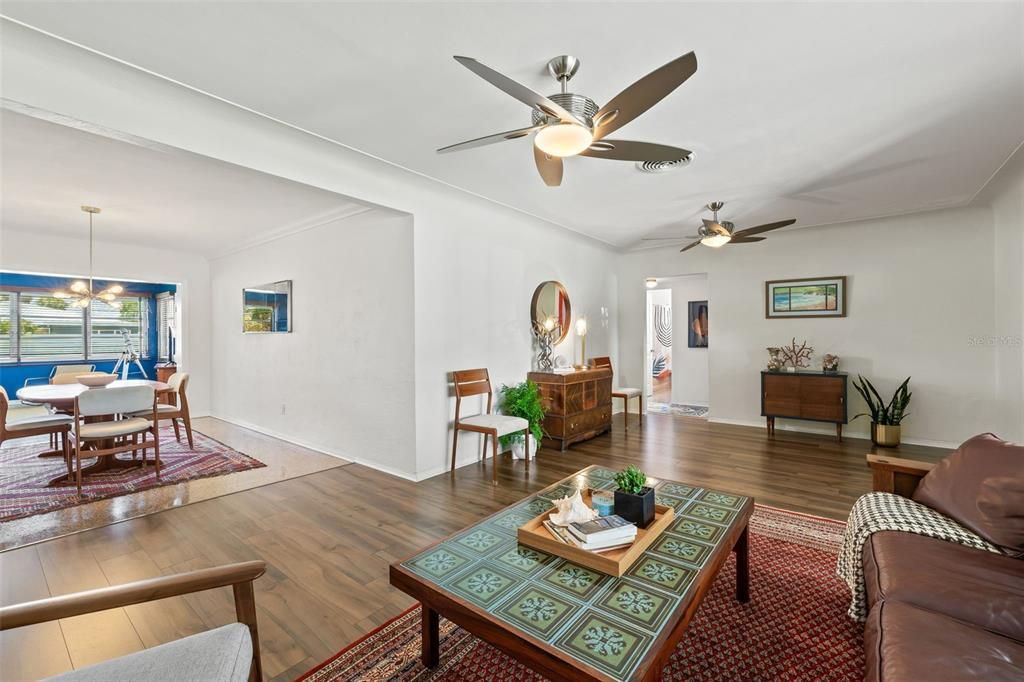 Living Opens to Dining and Hallway to Bedrooms