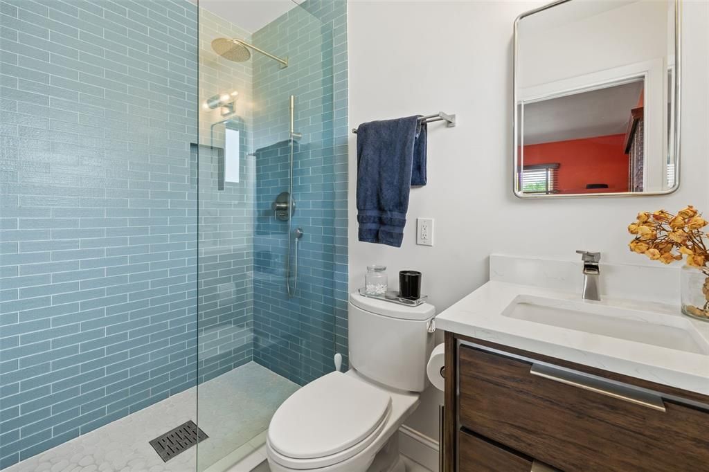 Primary Bathroom with Remodeled Contemporary Shower