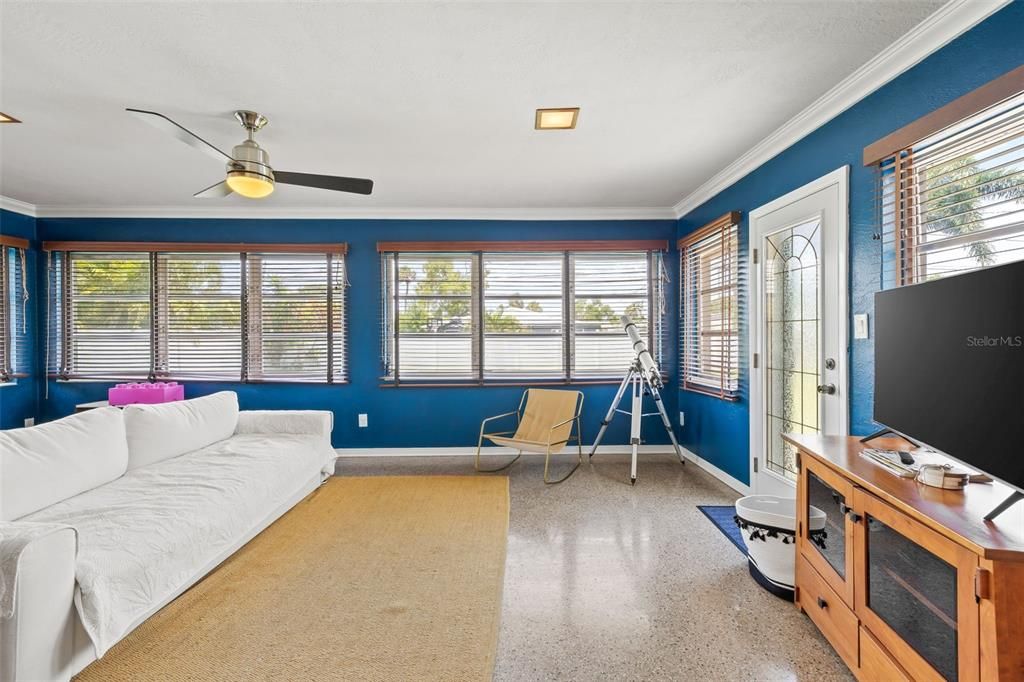 Restored Terrazzo Floors and Windows Overlooking Back Yard