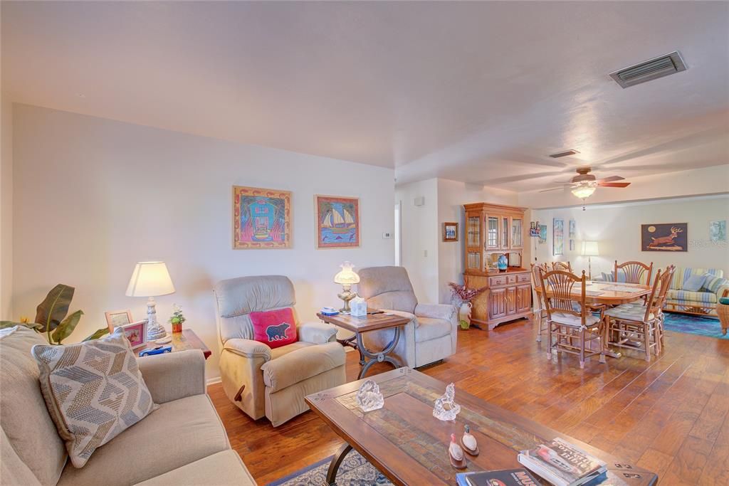 Living room looking into formal dining room