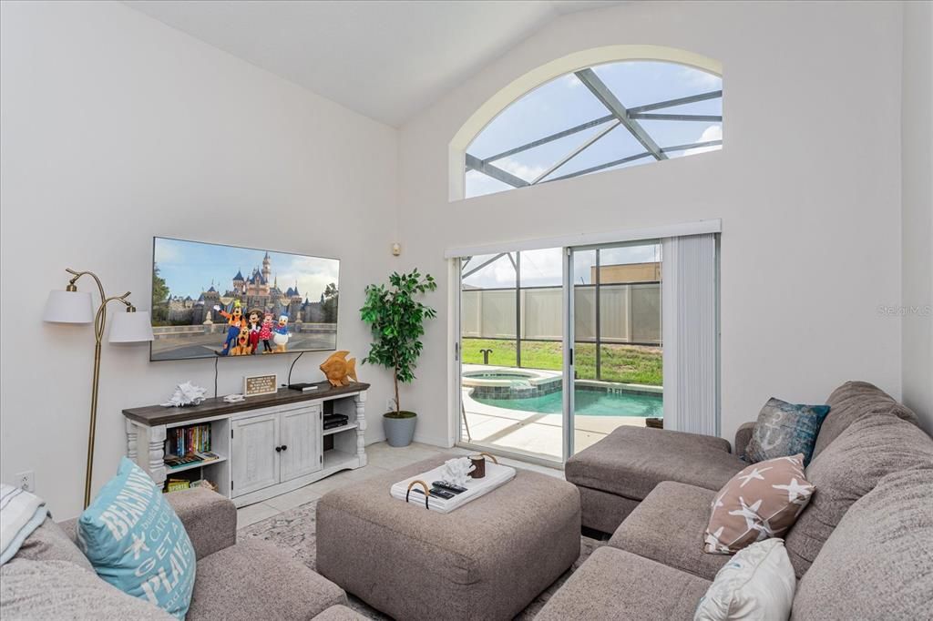 Family room overlooking pool