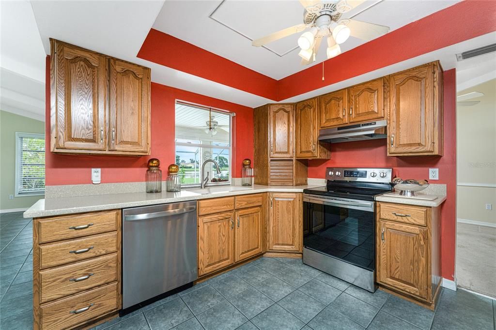 Kitchen with pass through window to the outdoors