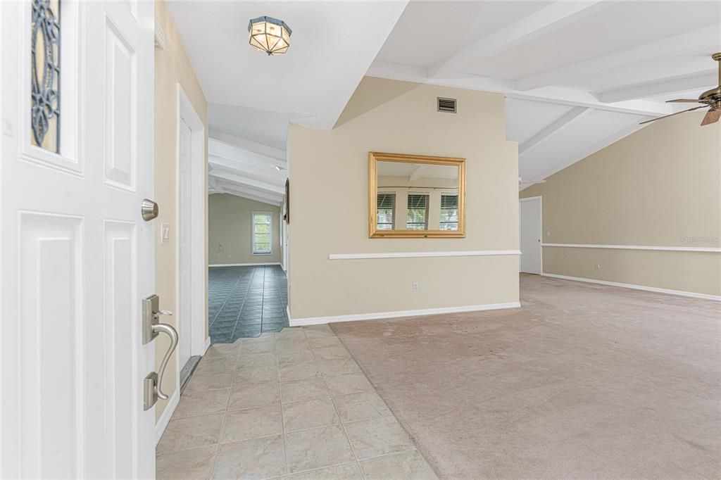 Front entry hall with living room on right