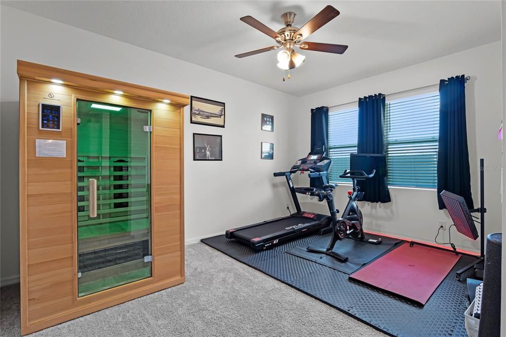This flex space makes the perfect fitness room/playroom or second office.