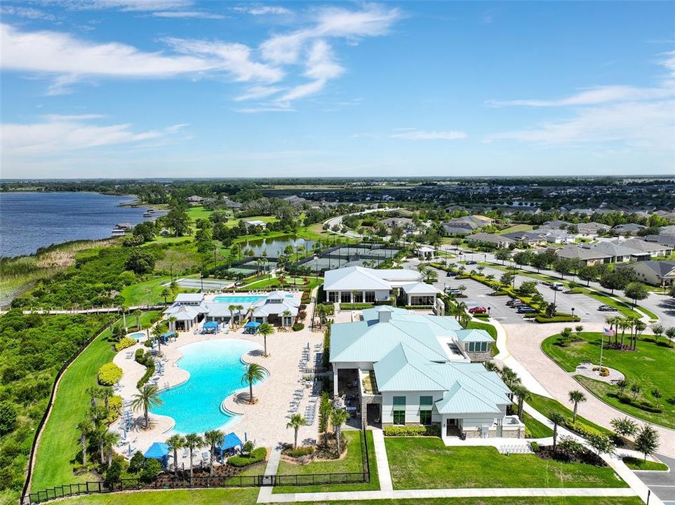 View of the newly built 20,000 sf clubhouse, and pool to enjoy swimming and socializing