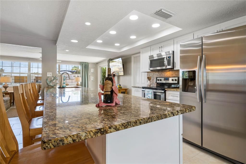 Granite countertops and stainless steel appliances!