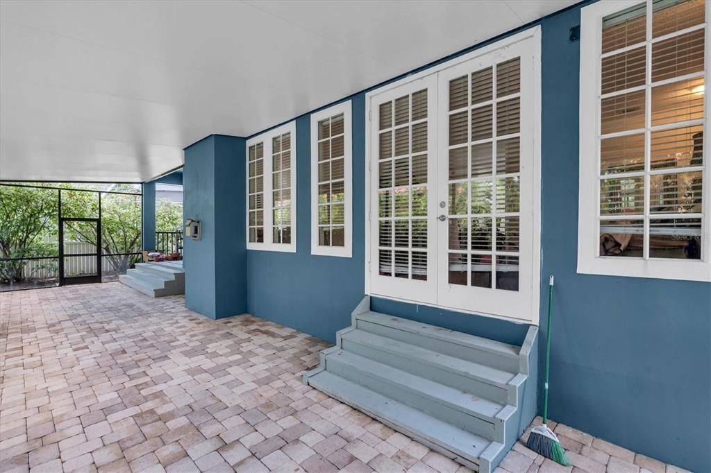 Screened Back Patio with Primary French Doors