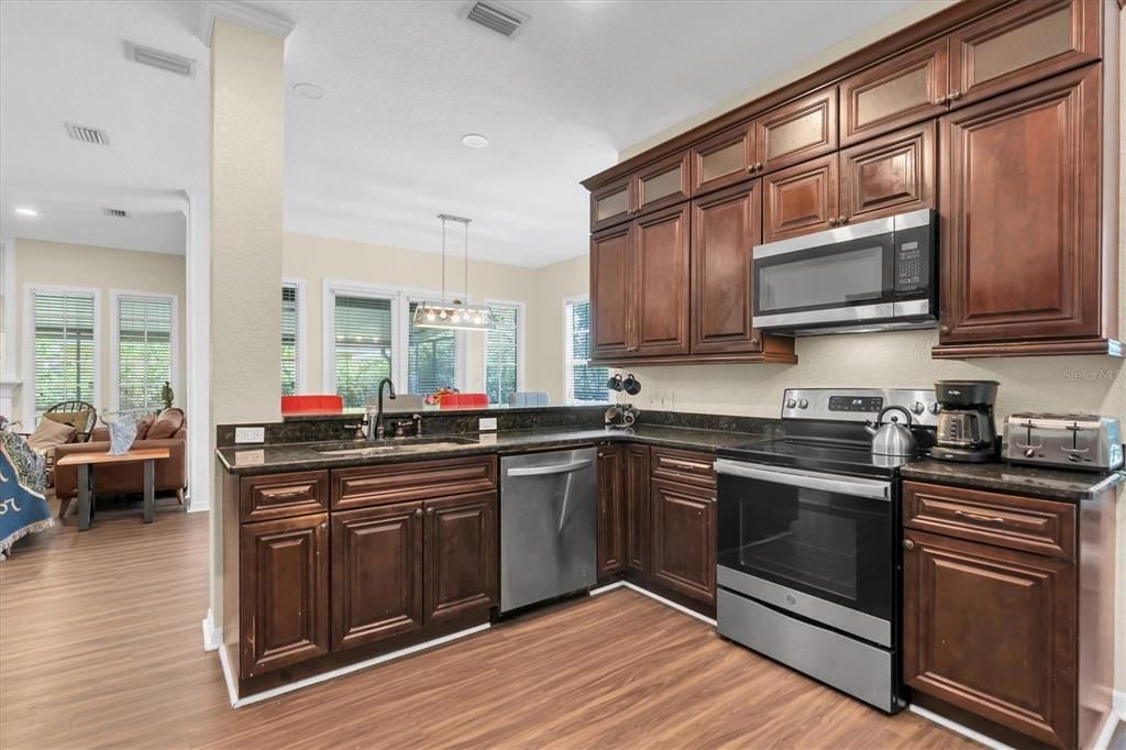 Kitchen looking into dining area