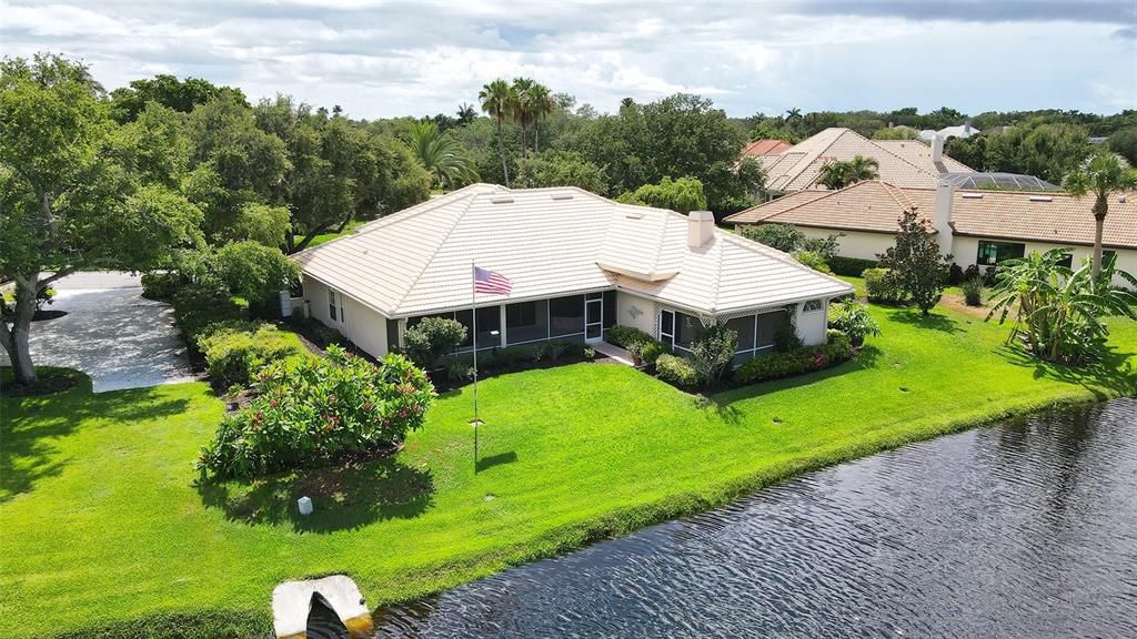 A lovely birds-eye view of your home over the lake