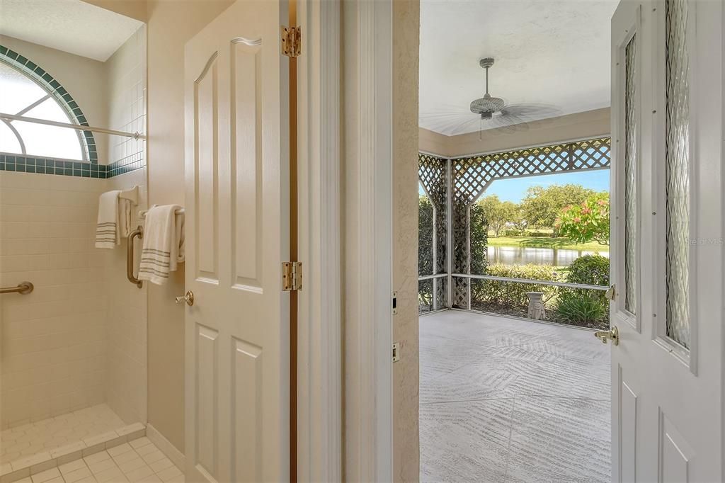 Exit to the patio from the guest suite en suite bathroom