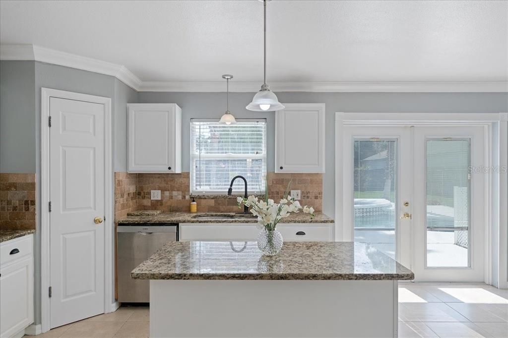 kitchen looks out to the pool