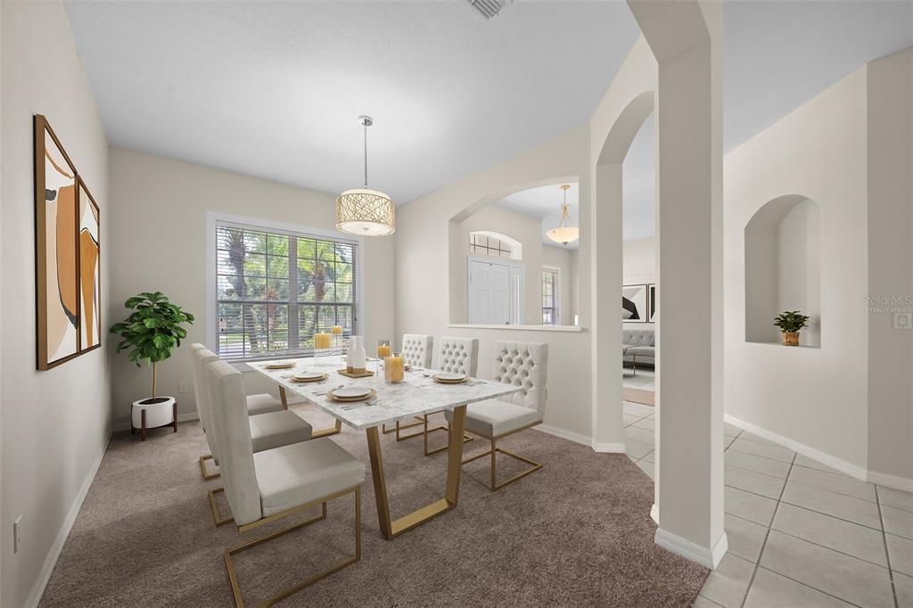 Virtually staged family room and breakfast nook.