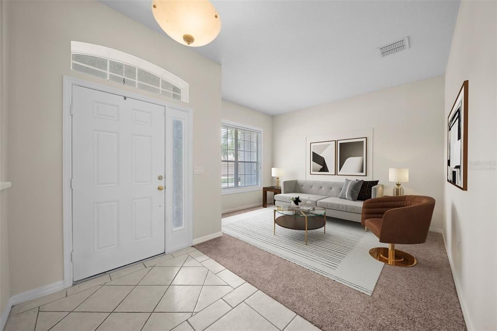 Virtually staged formal dining area.