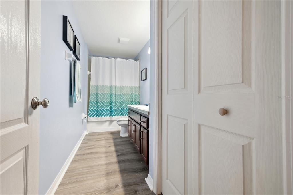 Bath with linen closet upstairs