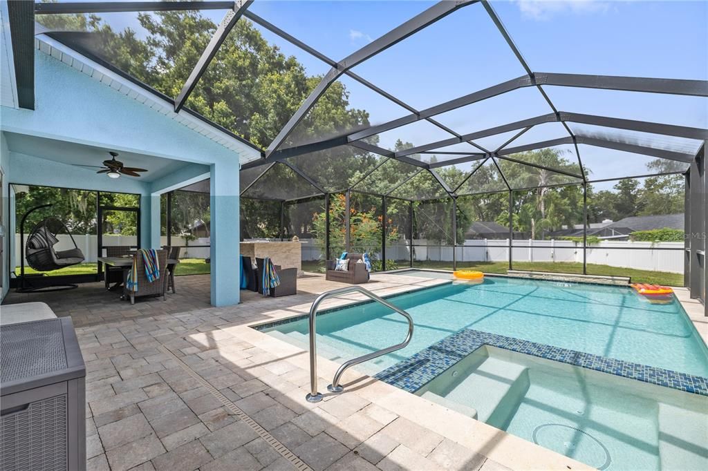 What a great saltwater pool area, with all sorts of amenities! PentAir pump/filter system. Pool built in 2022.