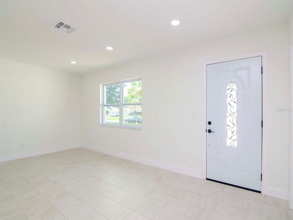 Family room with new tile flooring