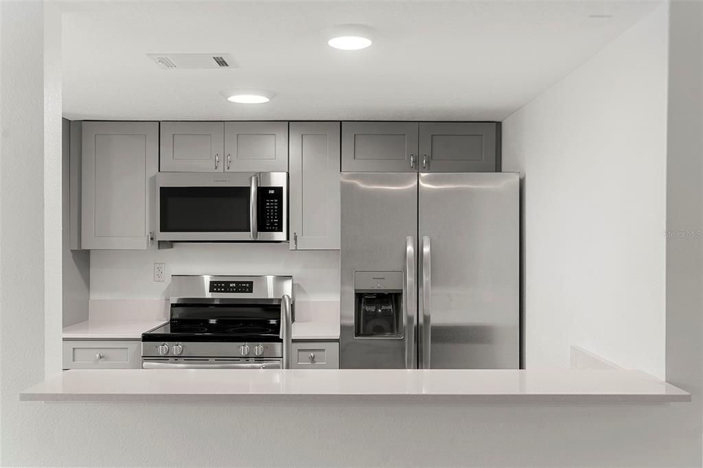 Stunning kitchen view from living room