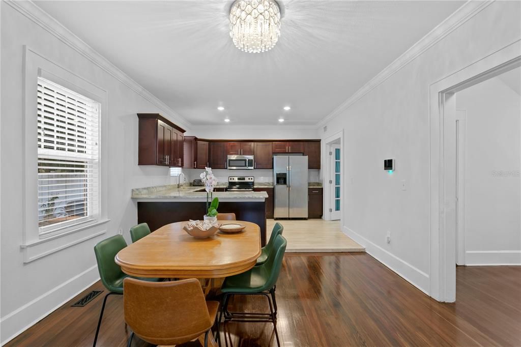 The living, dining an kitchen areas -wonderful for entertaining