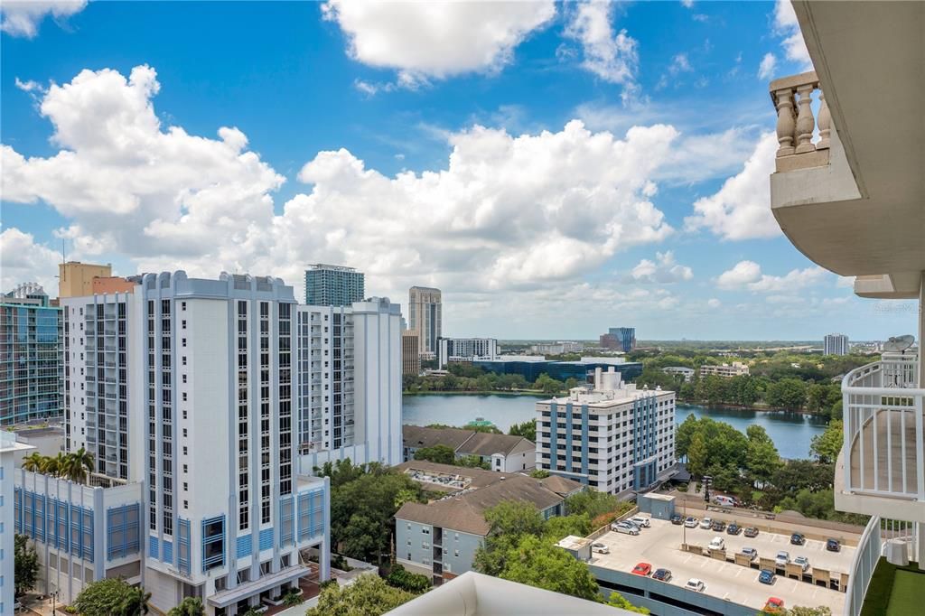 The wrap around balcony features breathtaking views of both Lake Eola & the downtown Orlando City Line making this your ideal escape for your morning coffee or favorite evening libation.