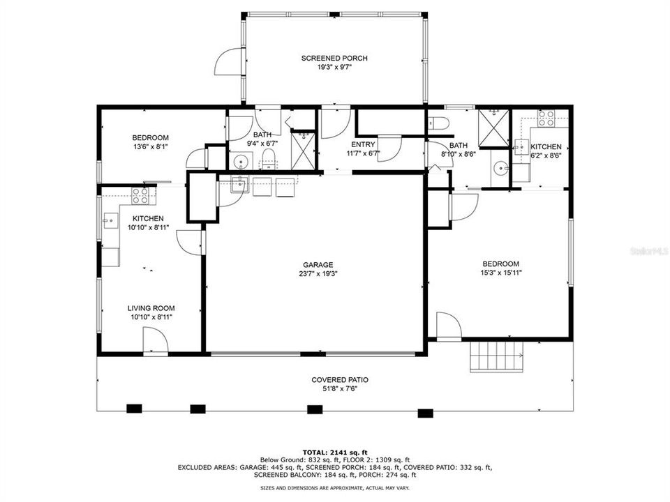 First Level Floor Plan of "River Suite", Garage, and "Ocean Suite