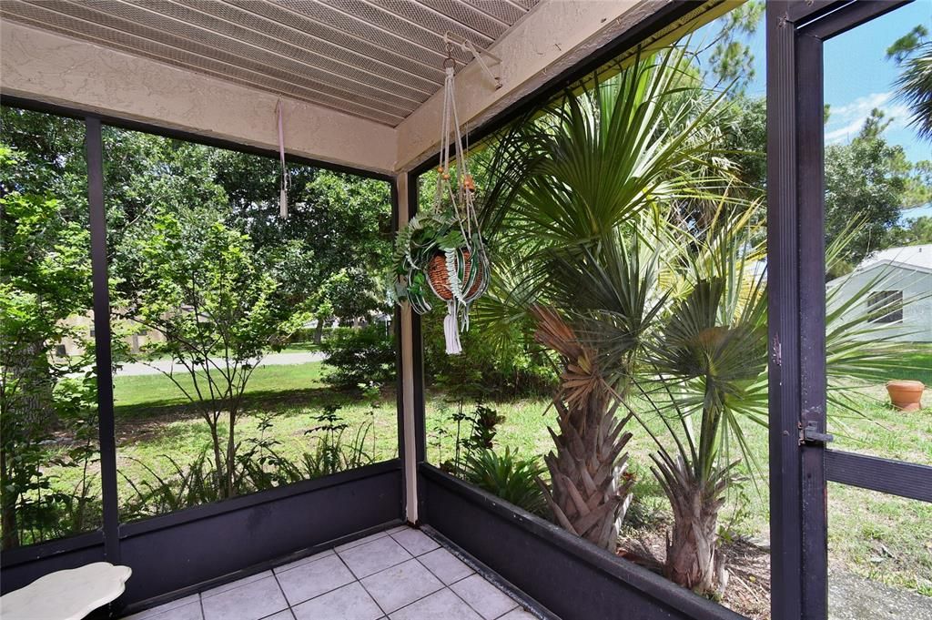 Peaceful backyard view from this porch