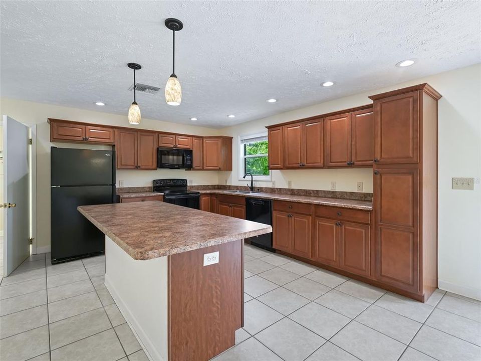 Kitchen view - note the center island with electricity