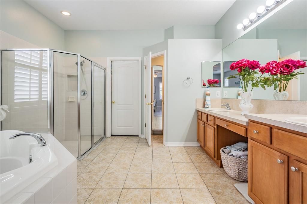Master Bathroom, double vanities, huge walk in closet, Separate tub and shower.
