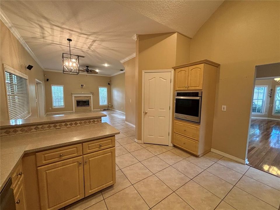 Kitchen with view of family room